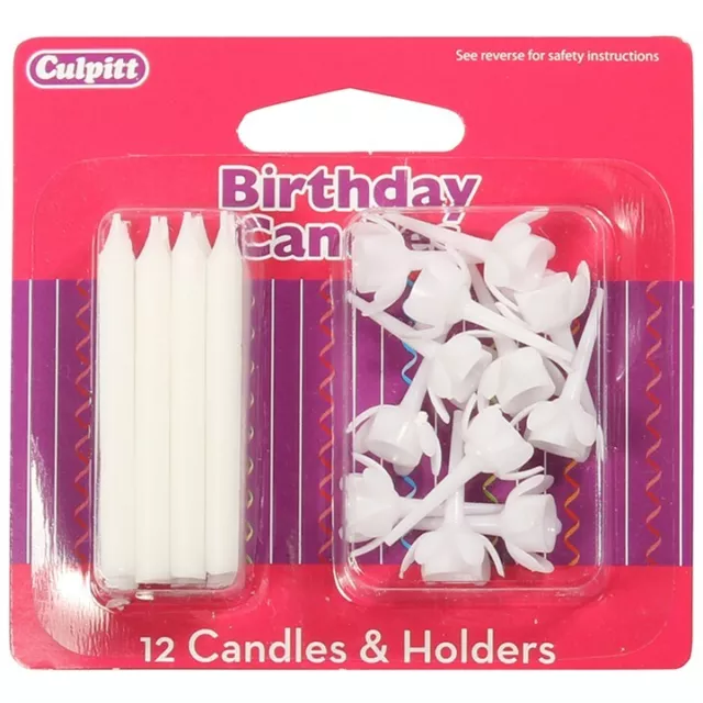 Candele di compleanno + supporti culpitt bianco blu rosa confezione da 12 festa