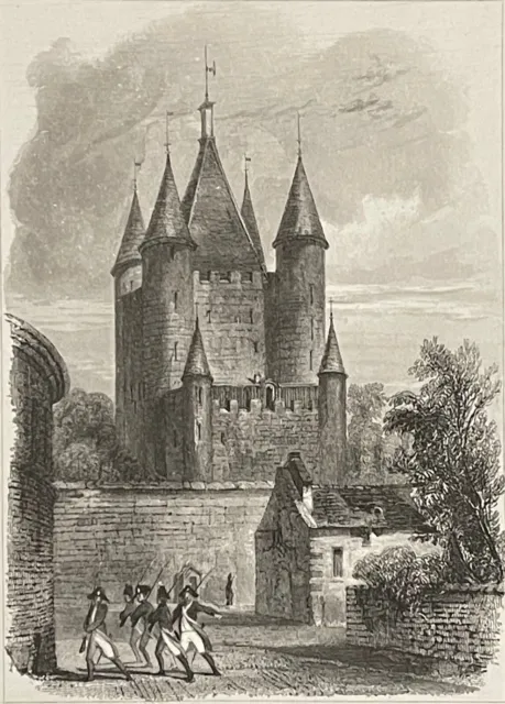 Paris Le keep du Temple prison du King Louis XVI lithograph circa 1830 France