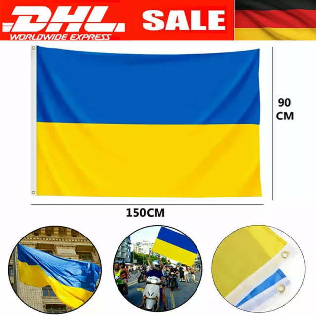 UKRAINE FAHNE FLAGGE 150 x 90cm Blau-Gelb Hissflagge mit Ösen Neu