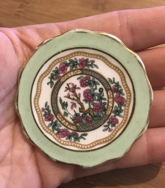 VINTAGE COALPORT ENGLAND Green Flower Fine China Miniature Plate