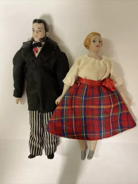 Vintage Bisque Man And Women Pair Mystery Artisan Miniature Dollhouse Dolls