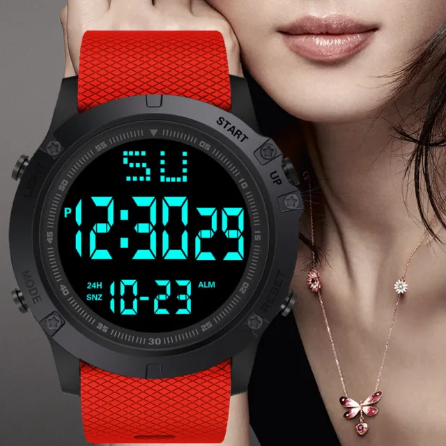 Digital-Art- und Weisewasserdichte Armbanduhr Rot Blau