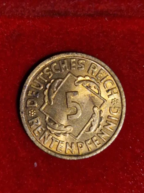 WEIMARER REPUBLIK 5 Rentenpfennig 1924 J  Alu-Bronze - Ährenbündel - vz