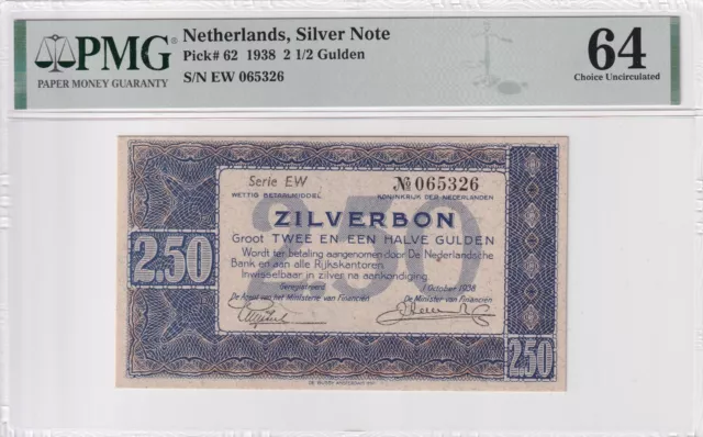 Netherlands 2,5 Gulden 1938 PMG 64