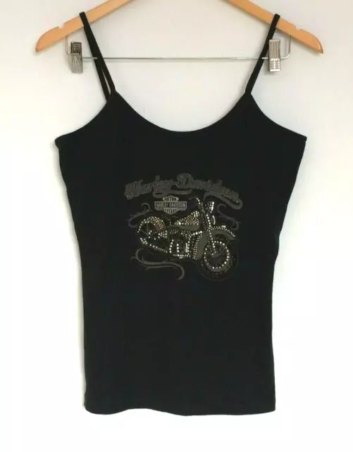 Harley Davidson Womens Tank Top Cami Large Black Rhinestones Studded Made in USA