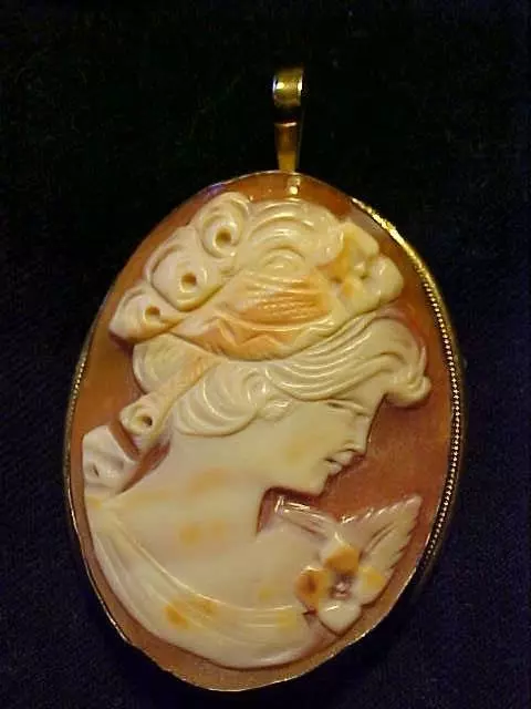 Antique 800 Silver Gold Plate Hand Carved Shell Portrait Cameo Brooch Pendant