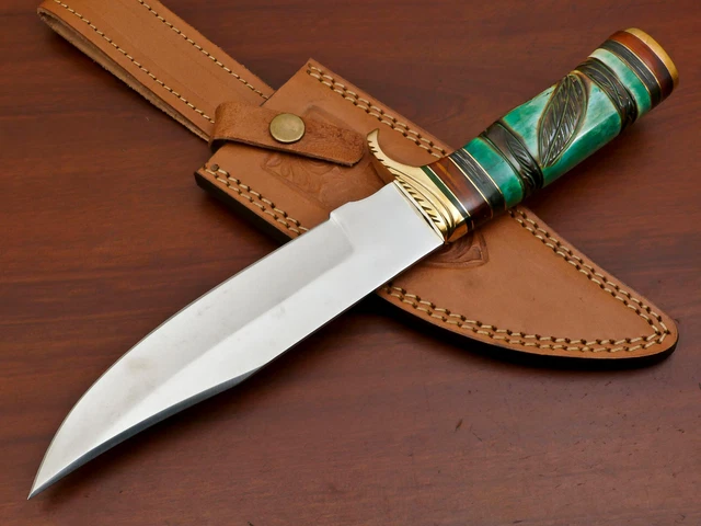 Rody Stan HANDMADE D2 STEEL BLADE BOWIE HUNTING KNIFE - STAINED ENGRAVED BONE