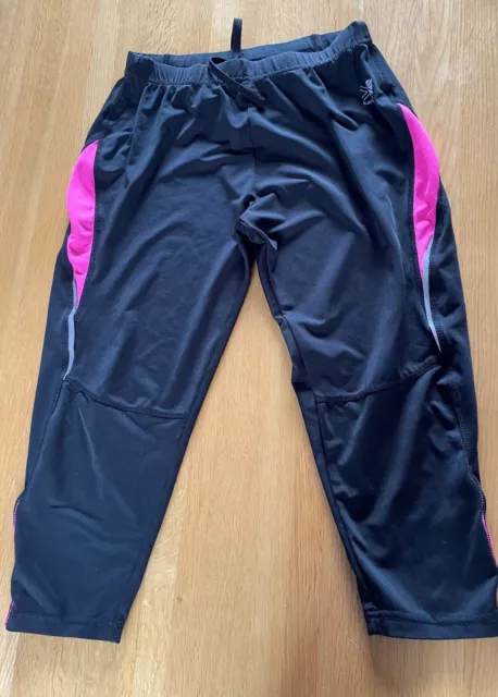 KARRIMOR ladies cropped running leggings black with pink trim UK 12