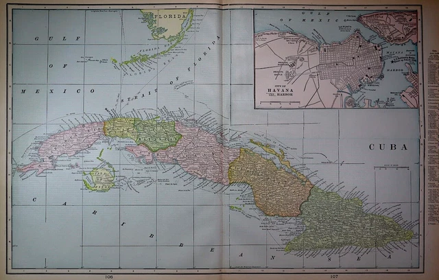 Old 1901 Cram's Atlas Map ~ CUBA - HAVANA HARBOR ~ (21x14) #1247