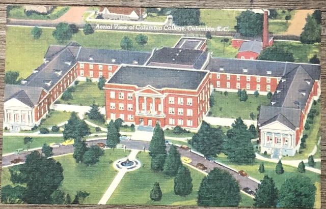Postcard Linen Aerial View Columbia College Columbia, SC A10