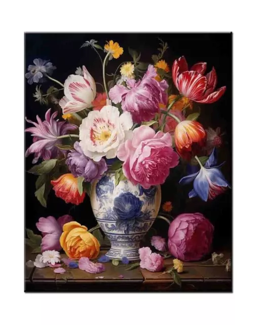 Flowers Painting-Flowers in a Vase still life Oil Painting Printed on canvas