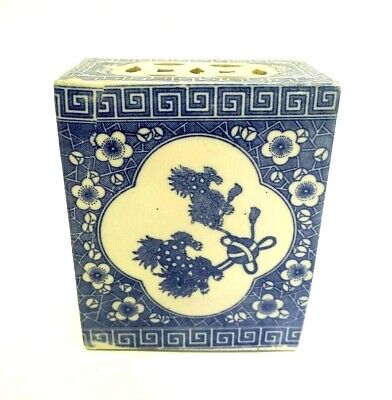 Original Old Blue White Asian Porcelain Brush Holder Chinese China Ming Style