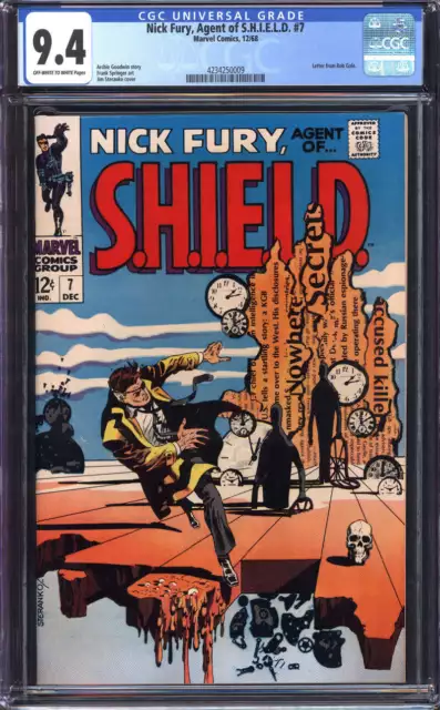 Nick Fury, Agent Of Shield #7 Cgc 9.4 Ow/Wh Pages // Classic Cover 1968