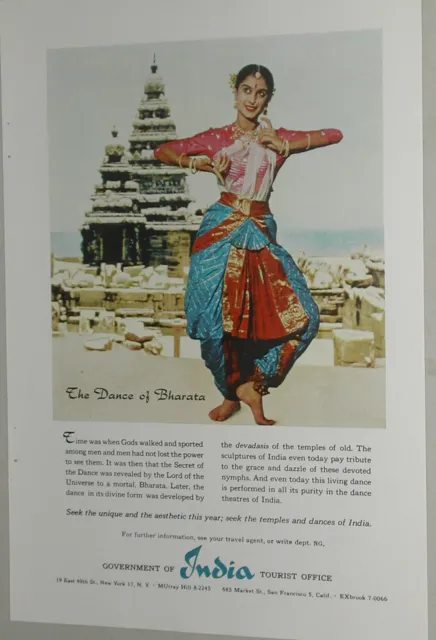 1959 INDIA TOURISM advertisement, dance of Bharata