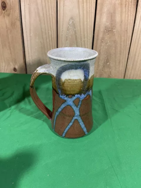 Vintage Studio Art Pottery Coffee Mug Speckled Stoneware Signed Praise God Rob