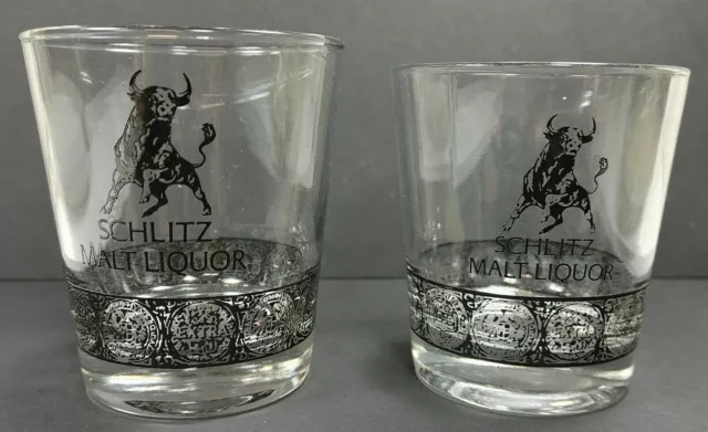 Vintage Set Of 2 Schlitz Malt Liquor Old Fashions Whiskey Tumbler Drinking Glass