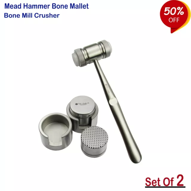 Surgical Implants Bone Crusher Grinder, Bone Mill with Bone Mead Mallet Set Of 2