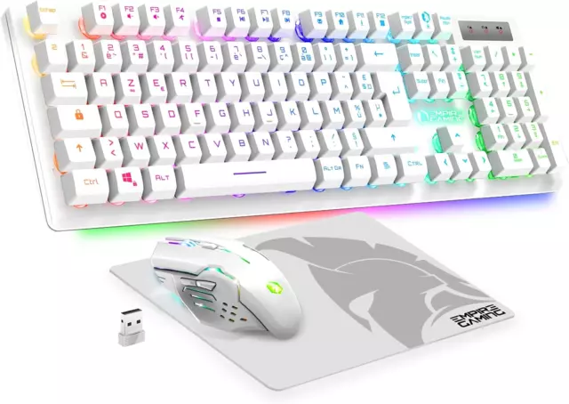 Pack Clavier Souris Gaming Rechargeable Sans Fil AZERTY (Français-Layout) RGB Av