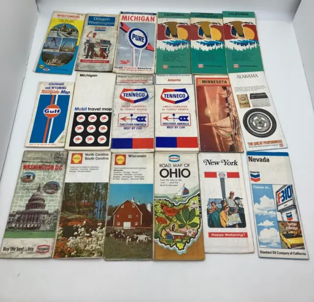 18 Vintage Souvenir Travel Roadmap Collection Sohio Esso Chevron Shell Gulf 66