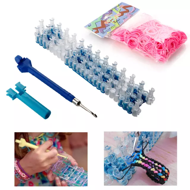 DIY Loom Bands Webrahmen Rainbow  Hacken Hook 600 Gummibänder Kit Set