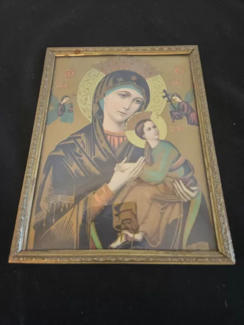 ~ Vintage Our Lady of Perpetual Help Virgin Mary Framed ~