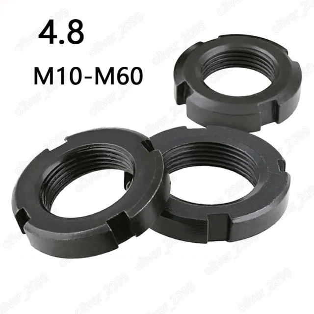 Black 4.8 Steel Round Slotted Nuts M10 M12 M14 M16 M18 M20 M22 M24 M30-M60
