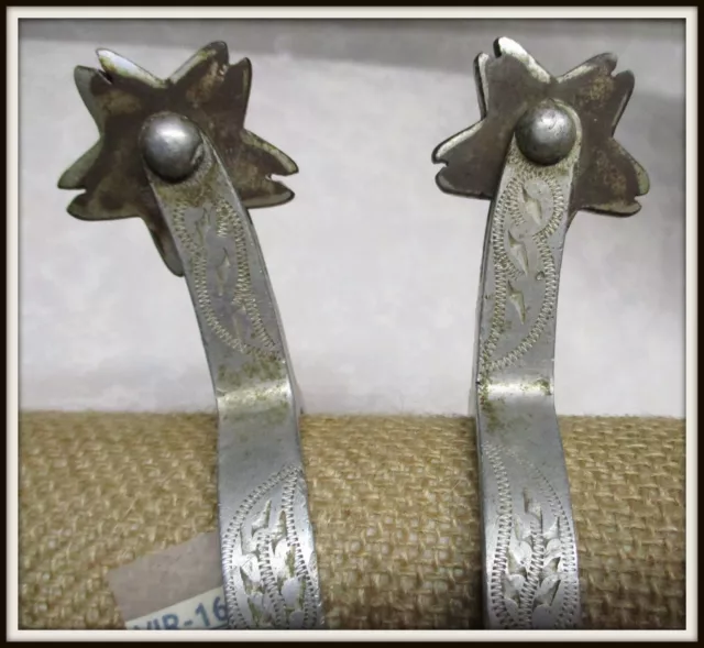 Vintage CROCKETT RENALDE Unmarked Aluminum HAND ENGRAVED Cowboy Spurs