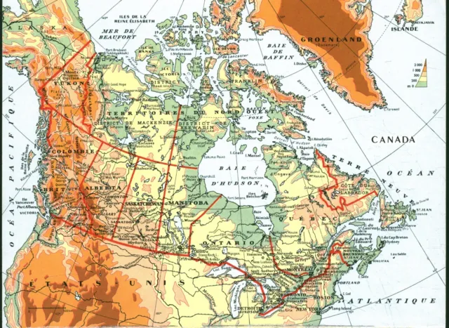 Document planche ancienne carte Canada issue de livre 1967
