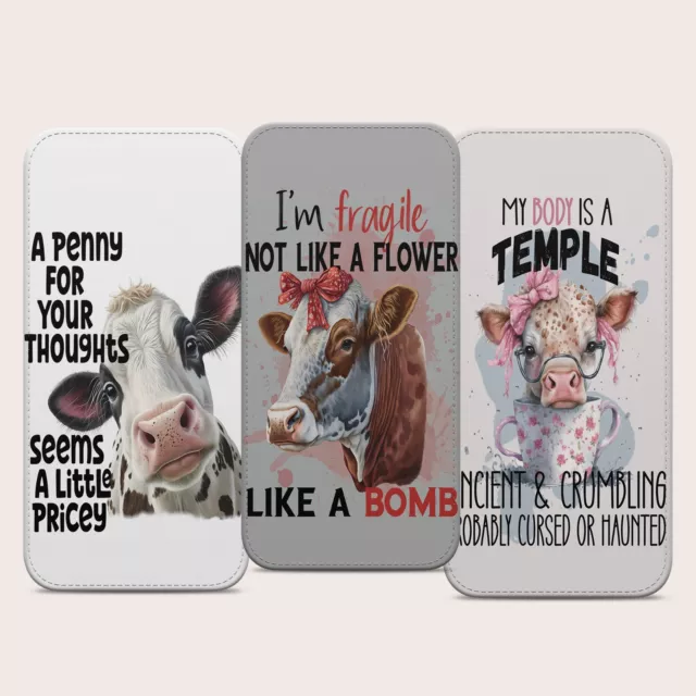 Cow Print Funny Quote Art Flip Wallet Phone Case Cover For Iphone Samsung Huawei