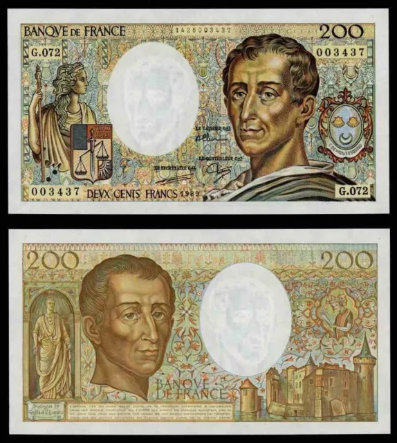 1987 France 200 Francs Banknote Philosopher Montesquieu P155c Pick 155c AU++