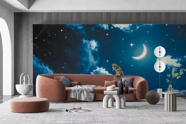 3D Night Sky Moon Stars Clouds Nature Wall Murals Wallpaper Murals Wall Sticker