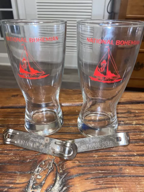 2-Vintage National Bohemian Beer Glasses /Natty Boh/BaltimoreMD/Tavern Barware.
