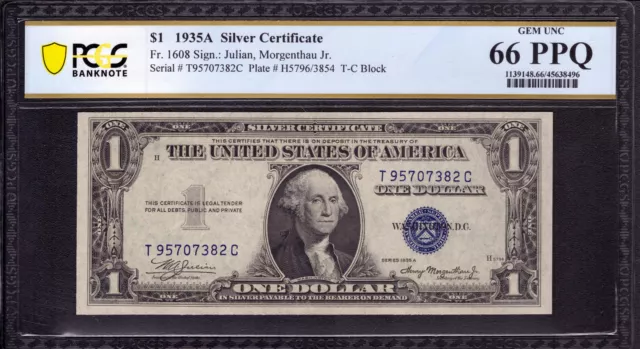 1935 A $1 Silver Certificate Note Fr.1608 Tc Block Pcgs B  Gem Unc 66 Epq (382C)