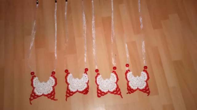 Häkelgardine Scheibengardine Handarbeit 4 Schmetterlinge Frühling Weiß/Rot NEU