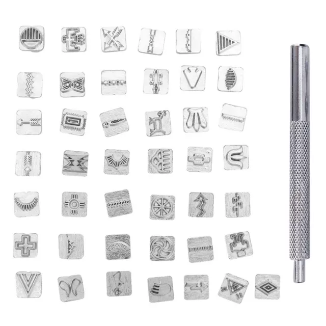43Pcs Stamps Set Zinc With 1Pc Handle Tool Leather Craft Accessories Spares ◑