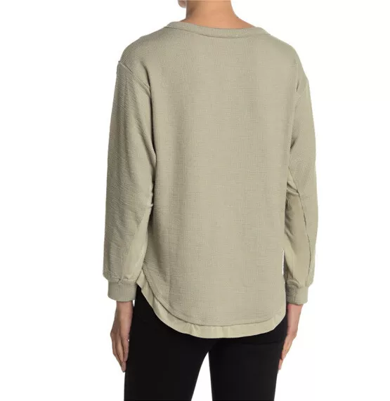 NWT LUSH Womens Patch Pocket Henley Top Sage Size S 2