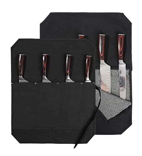 Chef's Knife Roll Bag With 4 Slots Knife Roll Heavy Duty 16oz Waxed Canvas Kn...