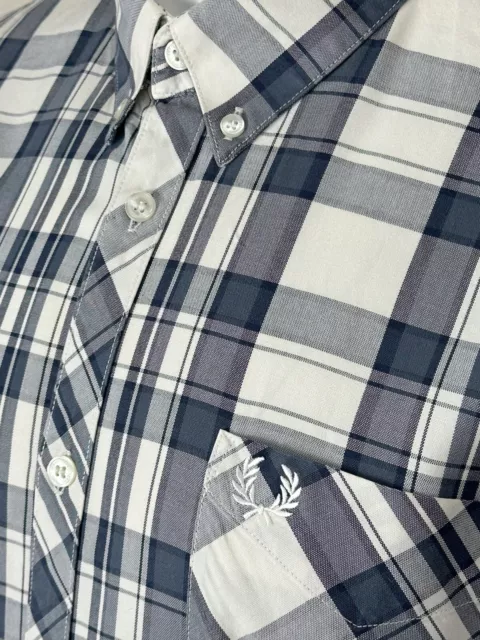 Fred Perry | Short Sleeve Bold Check Shirt XXL (Blue) Mod Scooter Casuals 60s