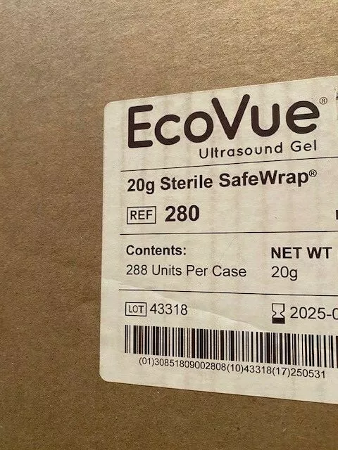 (Case of 288) EcoVue 280 Ultrasound Gel SafeWrap, EXP 05-31-2025