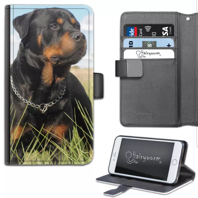 Noir Et Fauve Rottweiler Chien PU Cuir Portefeuille Téléphone Étui ; à Clapet