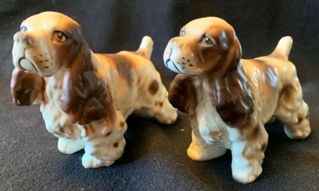 Pair Vintage 1960s Cocker Spaniel Dog Ceramic Figurines Made in Japan