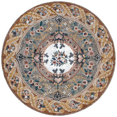 MD206, 51.18" Flores Patrón Redondo Alfombra Azulejo de mosaico