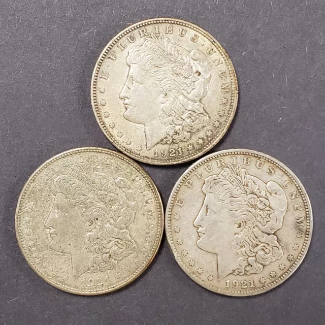3-Coin 1921-PDS $1 Morgan Silver Dollar - Circulated Date Set - SKU-U1091