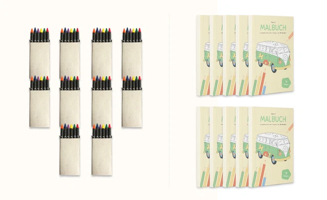 PROJECTS 10er Set Malbücher für Kinder inkl. 10x6er Set Wachsmalstifte Mitgebsel