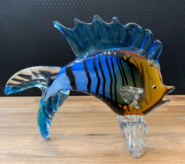 Glasfigur Fisch Skulptur Dekofigur Glaskunst Kristallglas Deko Statue Murano Art