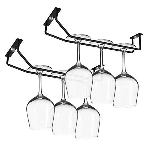 10.8 Inch Long Single Rail Wine Glass Rack Under Cabinet Cupboard Metal Stemw...