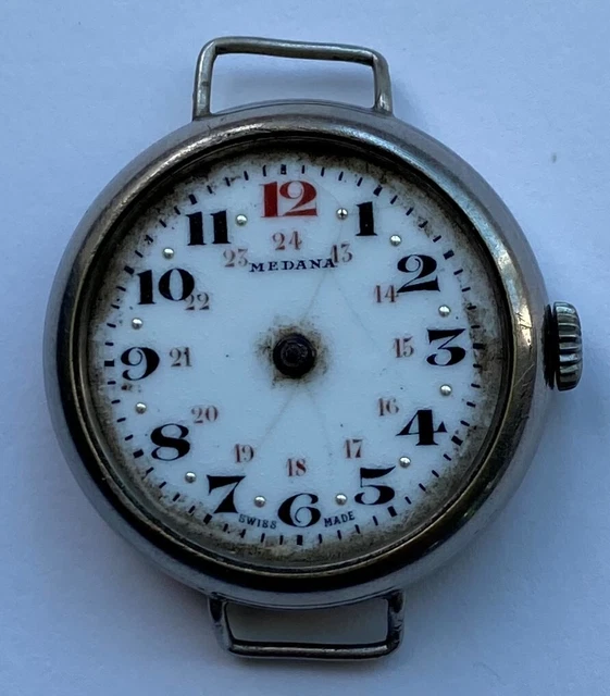 VINTAGE MEDANA TRENCH SWISS WATCH - M,EASURING JUST UNDER 33 mm