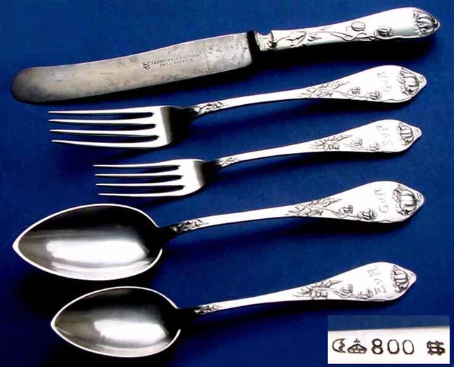 Art Nouveau Set Egoist, Hugo Sandig, Solingen, Poppy, 800er Silver C386