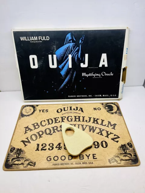 Vintage Ouija Board 1960s Wood Mystifying Oracle In Box William Fuld Complete