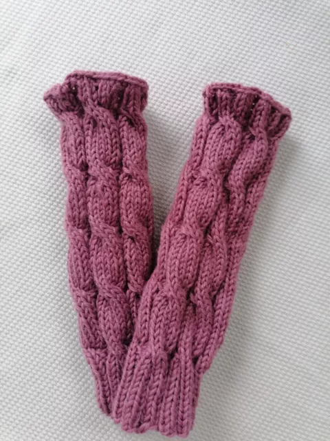 Handstulpen Armstulpen Pulswärmer Fingerloch handgestrickt Zopfmuster rosa